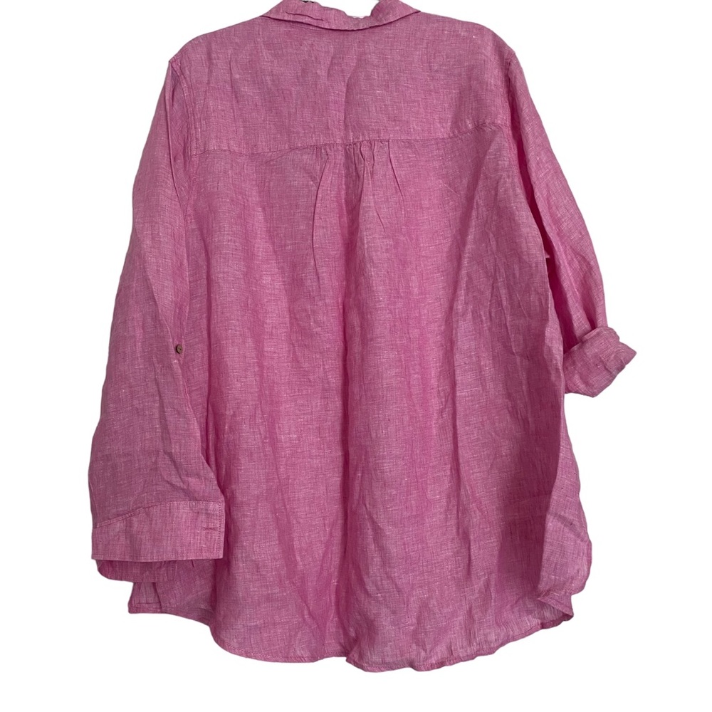 Cynthia Rowley 100% Linen Long Sleeve Popover Shirt 2X Wooden Buttons Bohemian - Picture 2 of 5